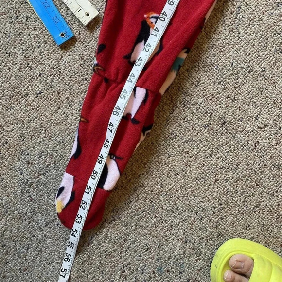 Y2K Cherokee Sleepwear Footies Pajamas Jumpsuit Red Penguins Full Zip Junior M - Picture 4 of 6